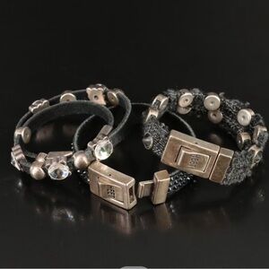 Sparkling Silver and black Swarovski Crystal and leather Bracelets